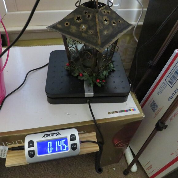 Metal (2) Lanterns Rustic Star cutouts (Holly removable) Glass inserts Door open - Picture 8 of 8